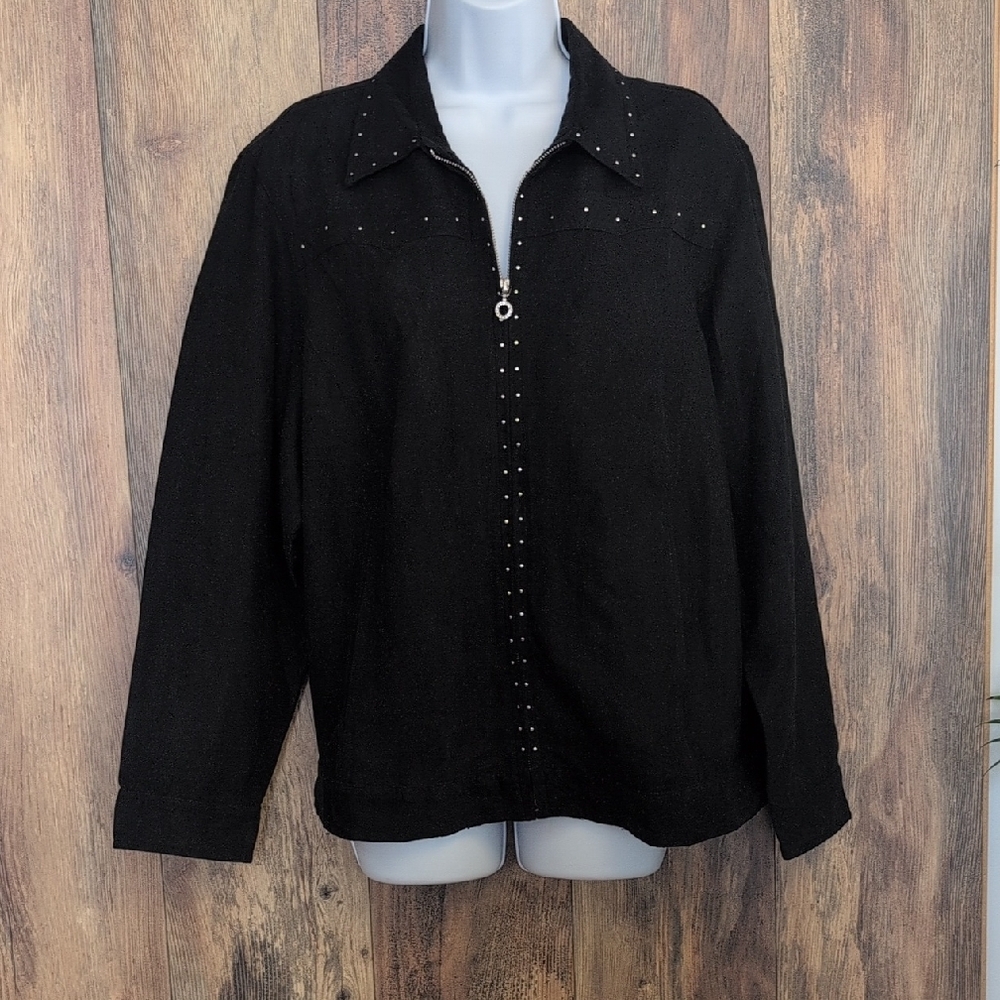 Cathy Daniels Black Zip-Up Studded Blazer Jacket Shirt XL